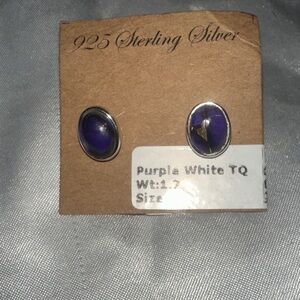 925 Sterling Silver Purple White TQ Stud Earrings